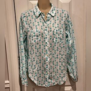 Lilly Pulitzer Sea View Linen button down shirt blouse